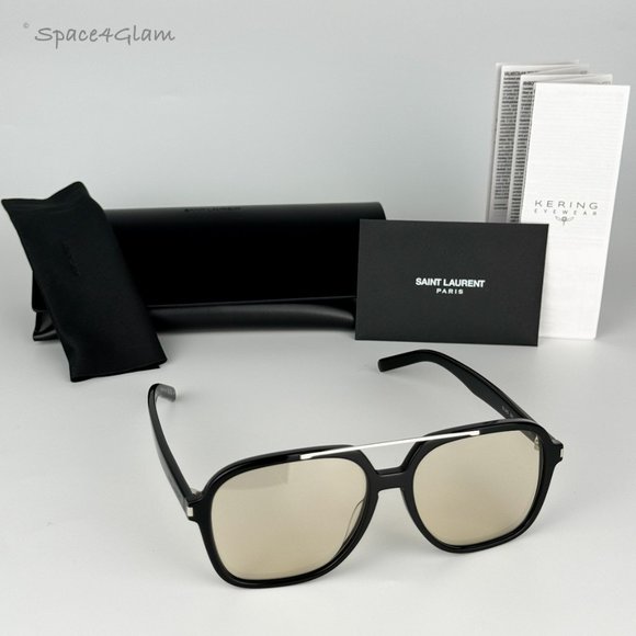 Saint Laurent Men Sunglasses Black Light Yellow Pilot SL545 001 BRAND NEW - Picture 9 of 14